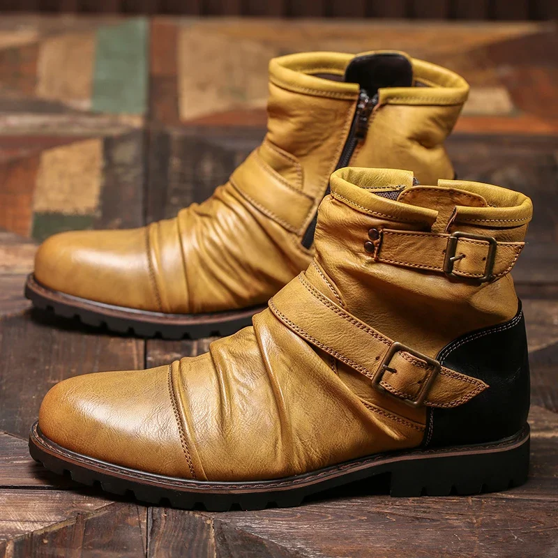 Retro Men Ankle Boots Pleated Western Cowboy Boots Side Zipper Men Chelsea Boots Leather Shoes Men
Retro Men Ankle Boots Pleated Western Cowboy Boots Side Zipper Men Chelsea Boots Leather Shoes Men