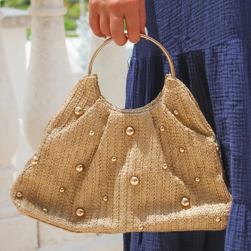 French Elegant Straw Bags Fashion Beaded Ring Handbags New Pleated Solid Color Shell Bags Versatile Casual Beach Bag For Holiday
French Elegant Straw Bags Fashion Beaded Ring Handbags New Pleated Solid Color Shell Bags Versatile Casual Beach Bag For Holiday