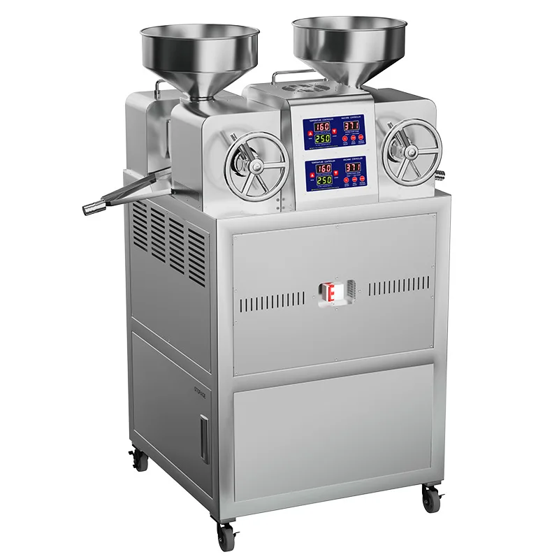 P60 double headed commercial large fully automatic oil press processes 40-60 kilograms of raw materials per hour
P60 double headed commercial large fully automatic oil press processes 40-60 kilograms of raw materials per hour