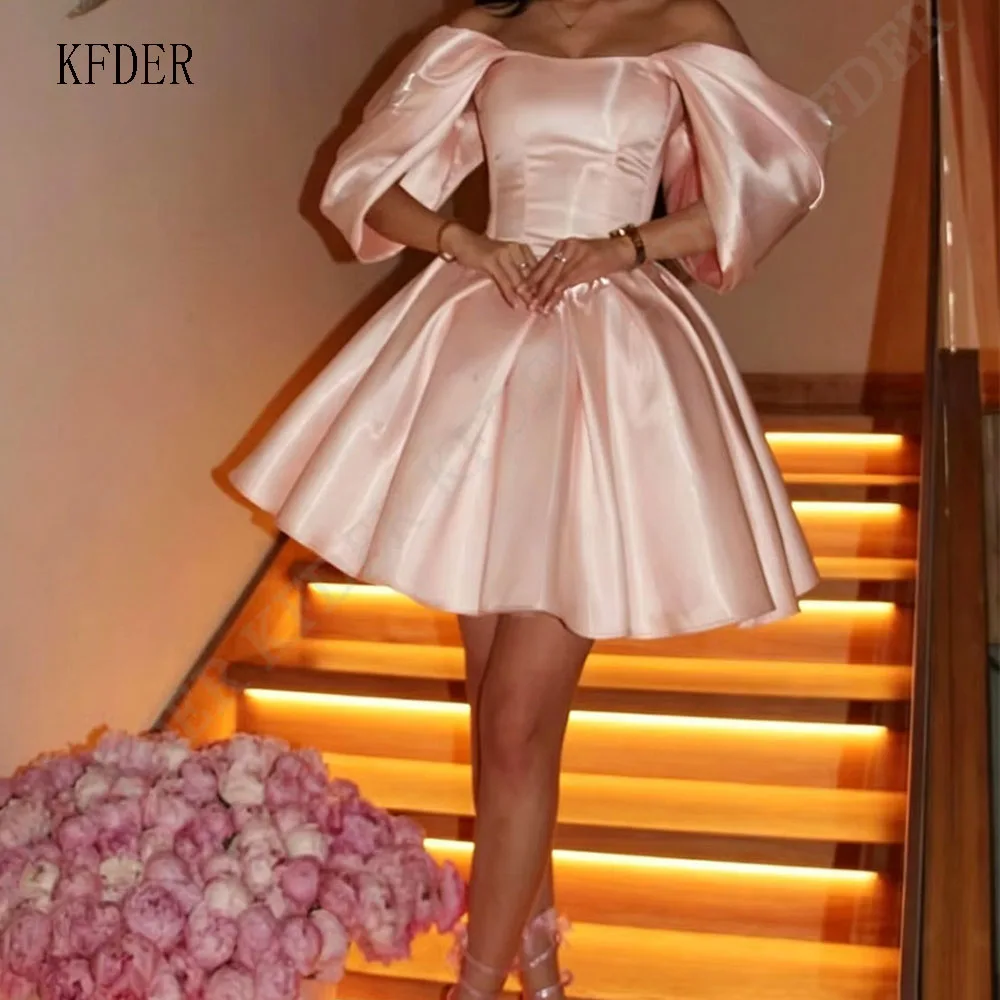 Light Pink A Line Cocktail Prom Gowns Satin Off Shoulder Party Gown Mini Length Evening Dress vestidos de gala Customized
Light Pink A Line Cocktail Prom Gowns Satin Off Shoulder Party Gown Mini Length Evening Dress vestidos de gala Customized