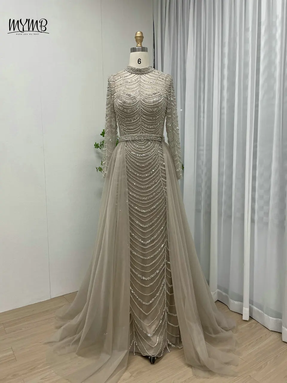 MYMB Gorgerous High Neck Mermaid Evening Dress for Women Party Elegant Long Sleeves Beaded Formal Gowns with Detachable Train
MYMB Gorgerous High Neck Mermaid Evening Dress for Women Party Elegant Long Sleeves Beaded Formal Gowns with Detachable Train