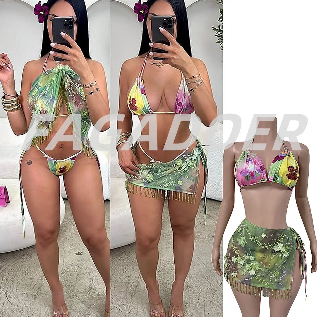 FAGADOER Sexy Mesh Beads Tassel Print 3 Piece Swimsuit Women See Through Halter Backless Tank Top + Skirts Holiday Beach Suits
FAGADOER Sexy Mesh Beads Tassel Print 3 Piece Swimsuit Women See Through Halter Backless Tank Top + Skirts Holiday Beach Suits