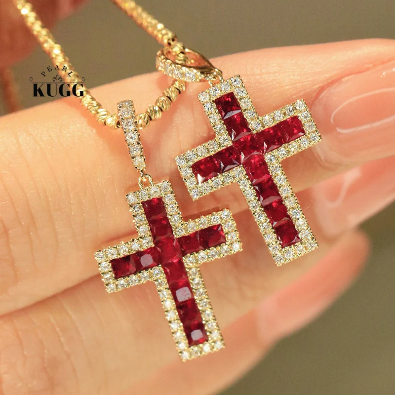 KUGG 100% 18K Yellow Gold Pendant Fashion Cross Shape Shiny Diamond Natural Ruby Necklace Pendant for Women High Party Jewelry
KUGG 100% 18K Yellow Gold Pendant Fashion Cross Shape Shiny Diamond Natural Ruby Necklace Pendant for Women High Party Jewelry