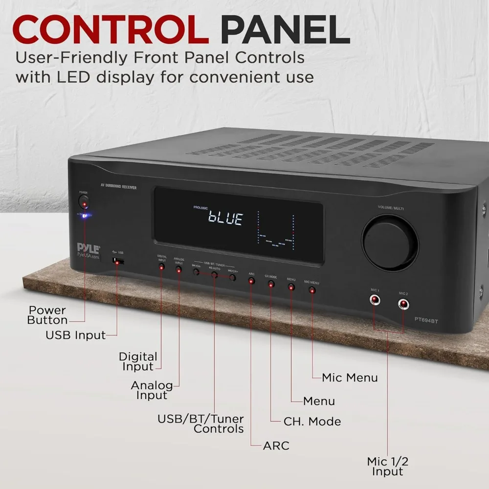 5,2-канальный Hi-Fi Bluetooth стерео усилитель-1000 Вт AV домашний динамик сабвуфер звуковой приемник с радио, USB, RCA, HDMI
5,2-канальный Hi-Fi Bluetooth стерео усилитель-1000 Вт AV домашний динамик сабвуфер звуковой приемник с радио, USB, RCA, HDMI