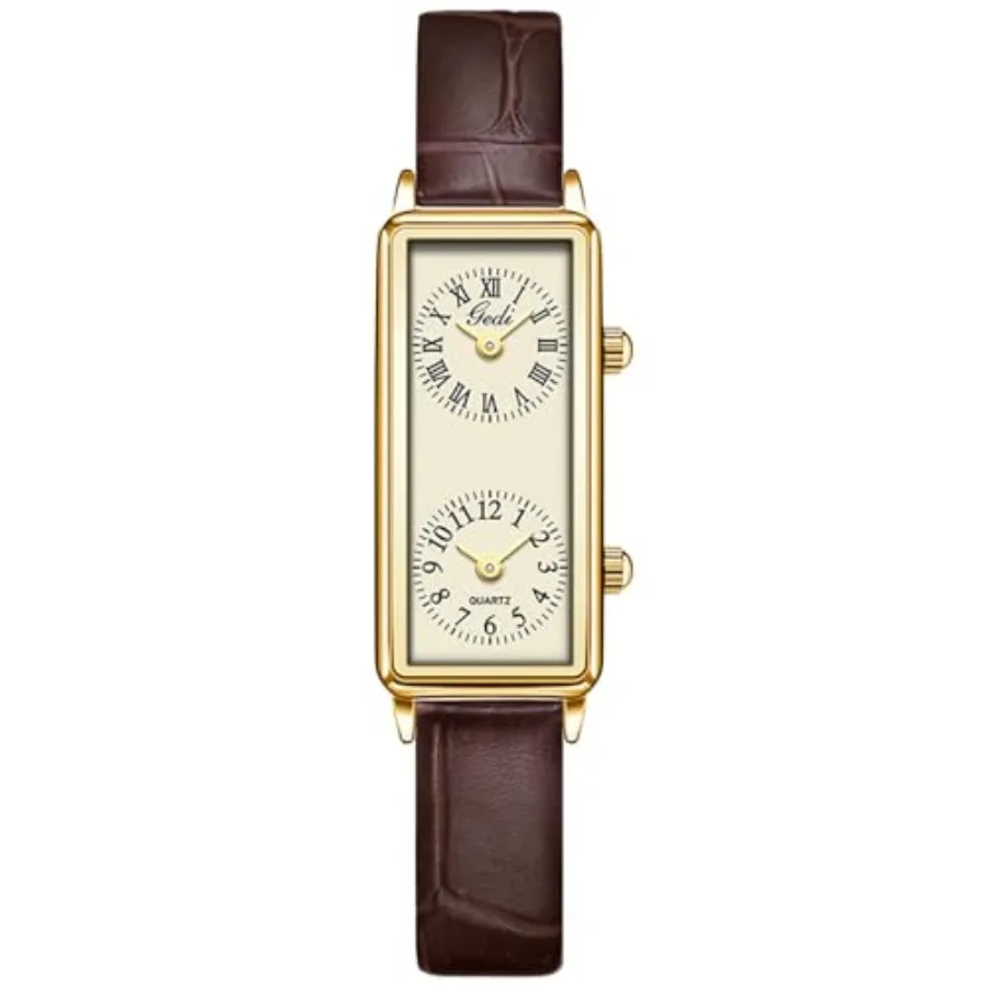 Women's Vintage Rectangle Watch Dual Time Zone Waterproof Ladies Quartz Analog Watch for Small Wrist with Two Dials, Roman and
Women's Vintage Rectangle Watch Dual Time Zone Waterproof Ladies Quartz Analog Watch for Small Wrist with Two Dials, Roman and