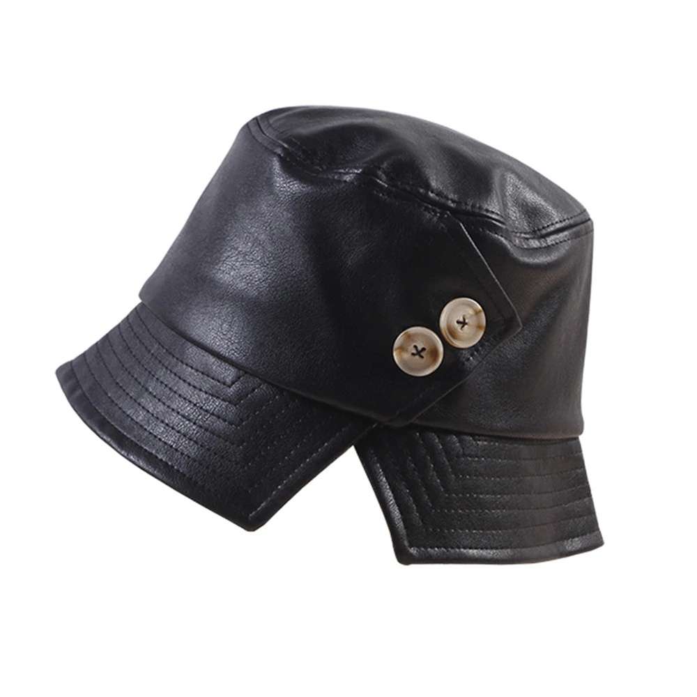 black Japanese Fisherman's Hat Black Pu Leather Bucket Hat Womens High Fashion Decorative Buttons Sun Protector Hat
black Japanese Fisherman's Hat Black Pu Leather Bucket Hat Womens High Fashion Decorative Buttons Sun Protector Hat