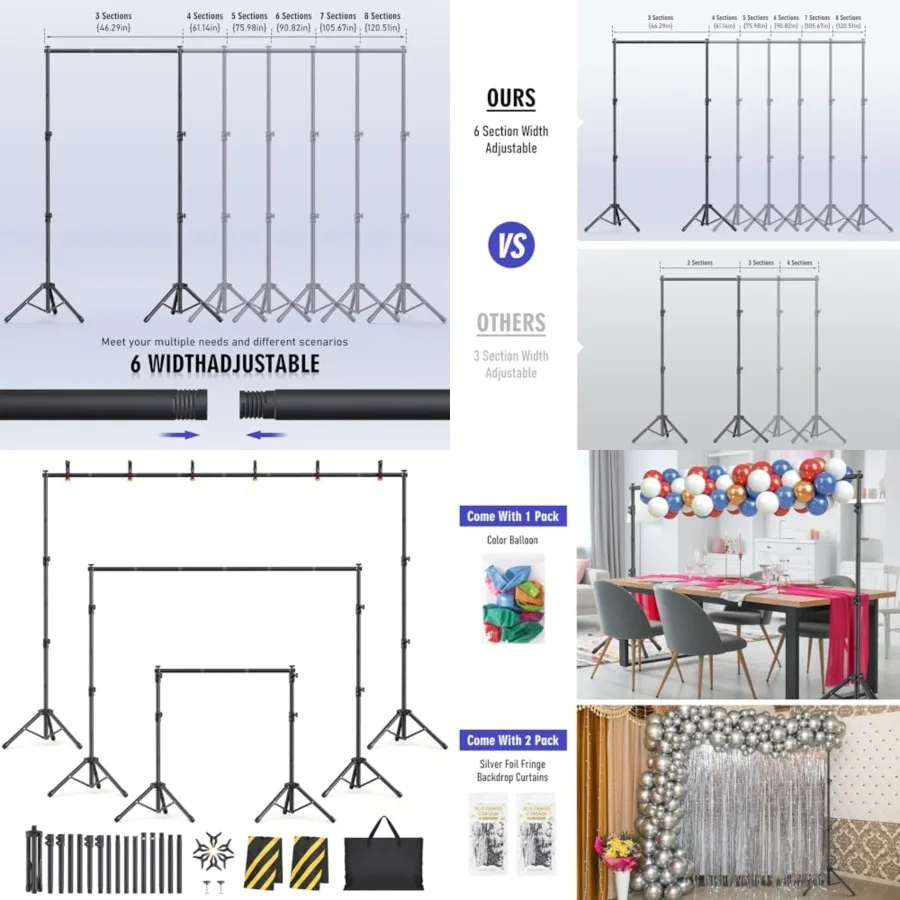 Backdrop Stand Kit - 6 Widths, 10x7.5ft Adjustable Background Stand for Parties & Studio Photography
Backdrop Stand Kit - 6 Widths, 10x7.5ft Adjustable Background Stand for Parties & Studio Photography