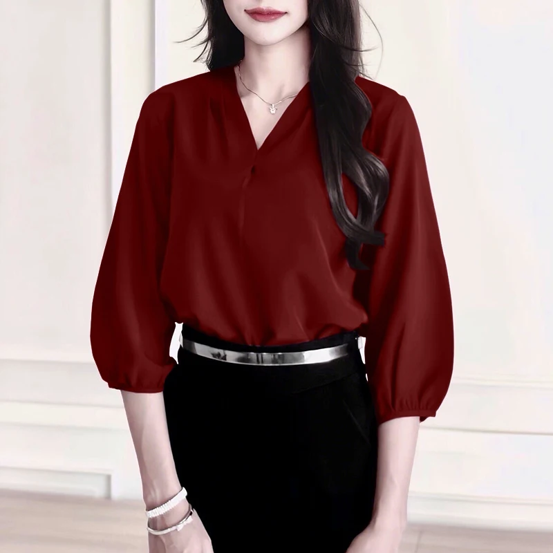 Элегантная женская блузка ZANZEA 2026: летняя, с рюшами, плиссировкой, V-образным вырезом, рукавами 3/4, однотонная, повседневная, для офиса, топы для женщин
Элегантная женская блузка ZANZEA 2026: летняя, с рюшами, плиссировкой, V-образным вырезом, рукавами 3/4, однотонная, повседневная, для офиса, топы для женщин