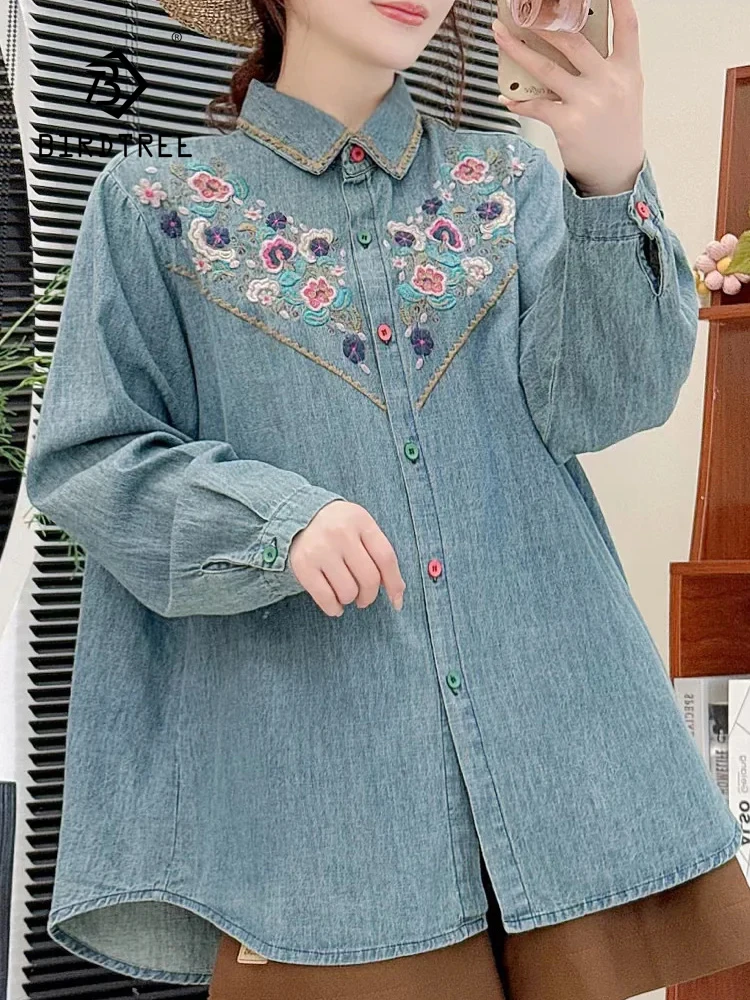 New 2026 Autumn Women Denim Long Sleeve Shirt, Turn-down Collar Floral Embroidery, Mori Girl Temperament Loose Blouse T67122CC
New 2026 Autumn Women Denim Long Sleeve Shirt, Turn-down Collar Floral Embroidery, Mori Girl Temperament Loose Blouse T67122CC