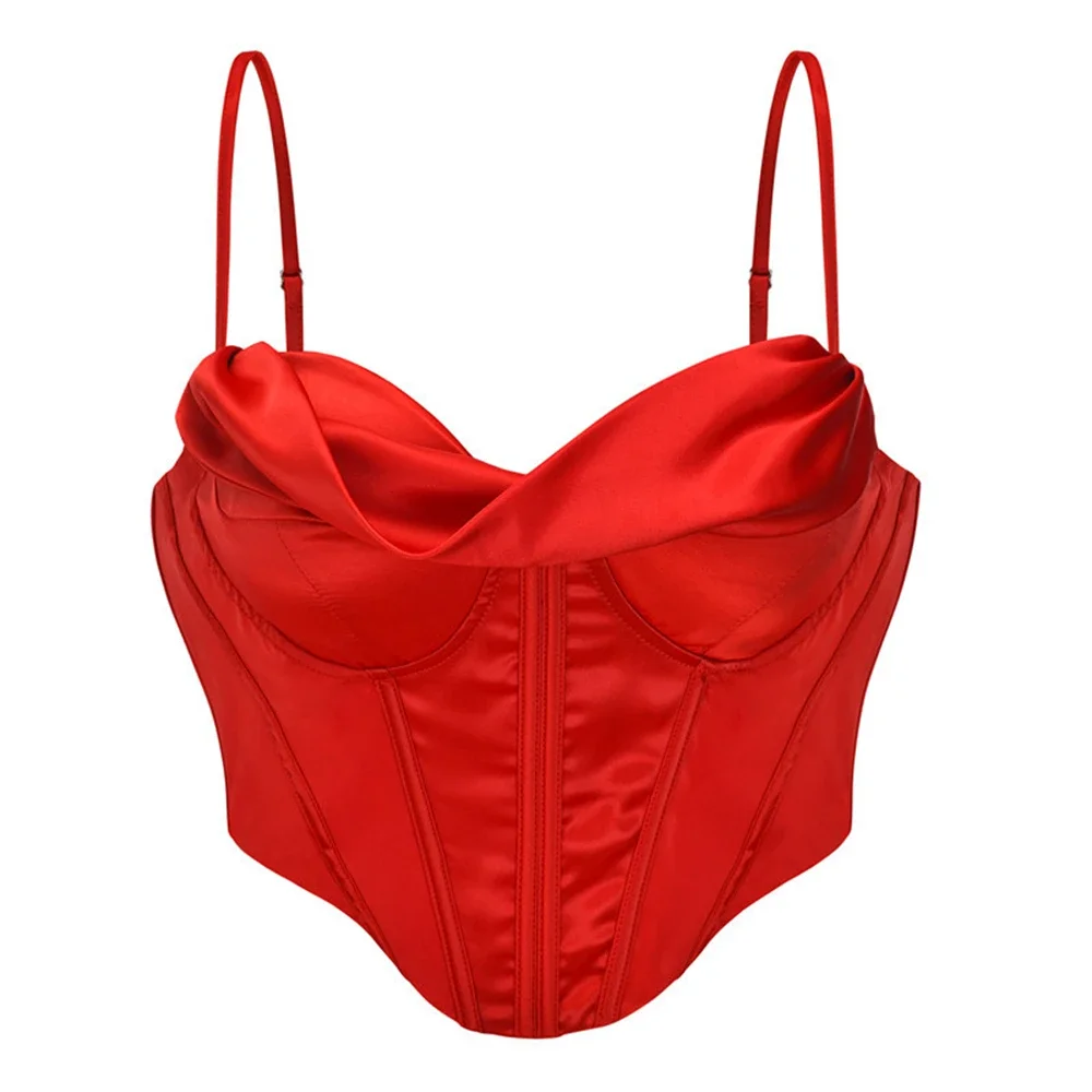 Fashion Satin Corset Top Sexy Women Red Spaghetti Strap Bra Camis fishbone Asymmetrical Bustier Tank Top Chic Summer Clothin
Fashion Satin Corset Top Sexy Women Red Spaghetti Strap Bra Camis fishbone Asymmetrical Bustier Tank Top Chic Summer Clothin