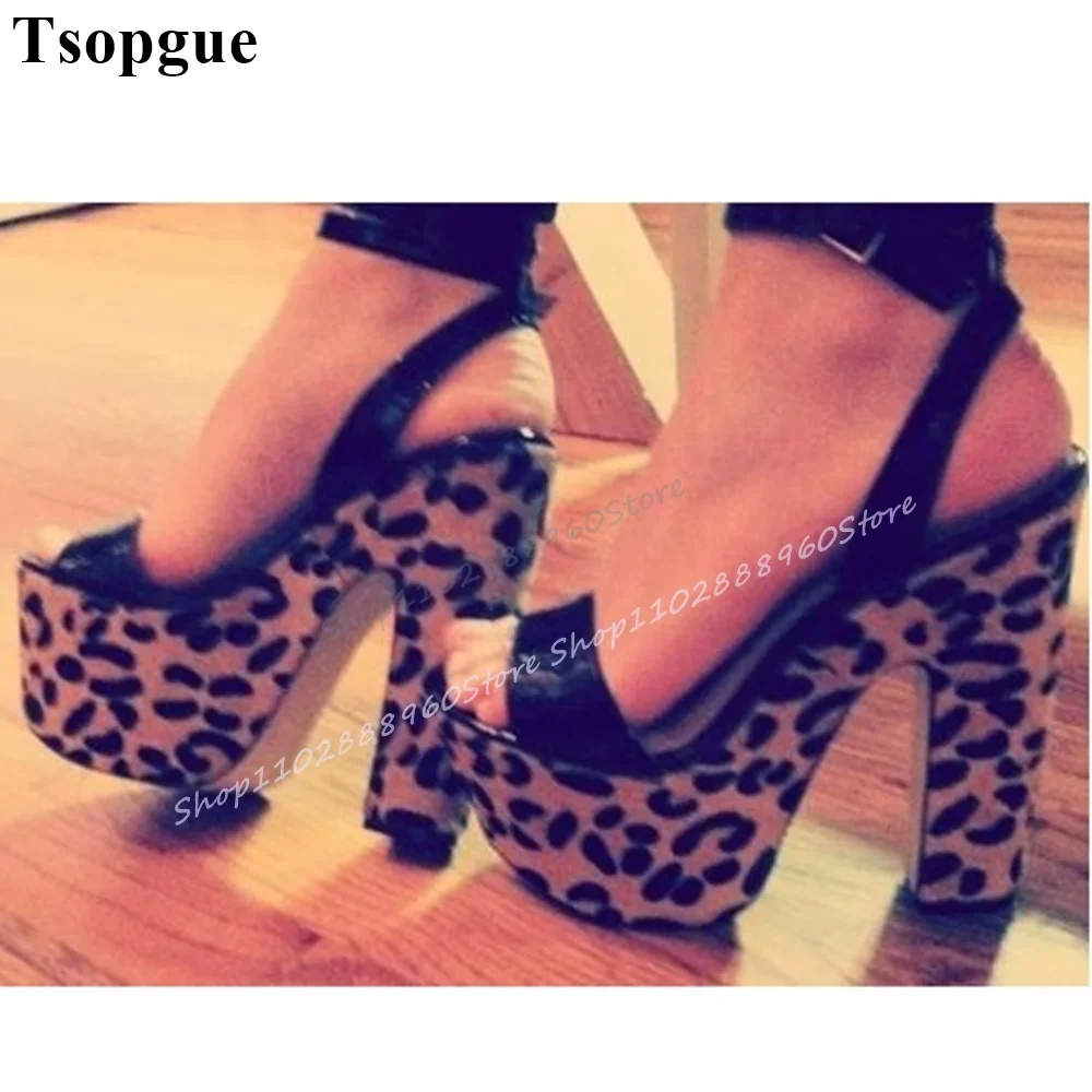 Black Leather Leopard Print Platform Sandals Chunky High Heel Women Shoes Ankle Buckle Strap Open Toe 2025 Zapatos Para Mujere
Black Leather Leopard Print Platform Sandals Chunky High Heel Women Shoes Ankle Buckle Strap Open Toe 2025 Zapatos Para Mujere
