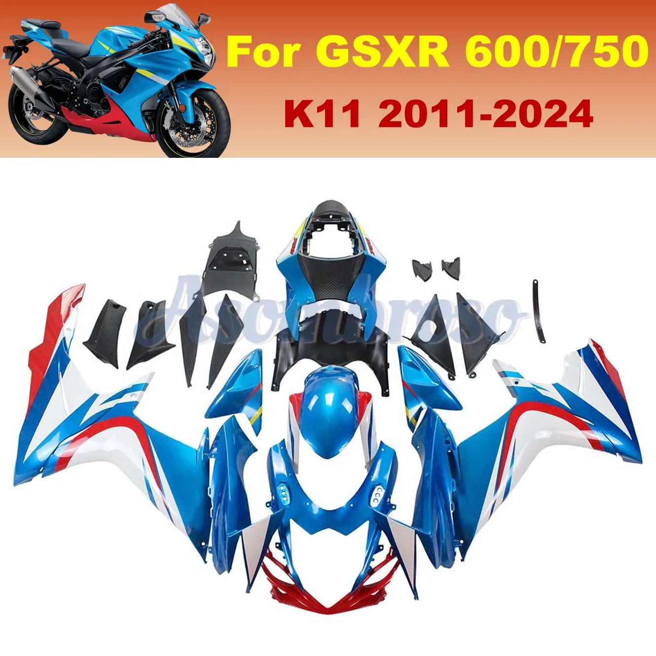 Bodykits Fairing kit For GSXR 600 750 2011 2024 2015 2018 2022 2021 2023 GSXR600 GSXR750 K11 blue white floral lines in red
Bodykits Fairing kit For GSXR 600 750 2011 2024 2015 2018 2022 2021 2023 GSXR600 GSXR750 K11 blue white floral lines in red