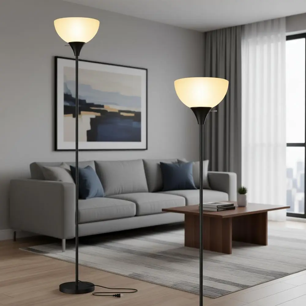 LED Standing Lamps with White Plastic Shade, Black Torchiere Floor Lamp for Living Room or Dorm, Bulb Not Included
LED Standing Lamps with White Plastic Shade, Black Torchiere Floor Lamp for Living Room or Dorm, Bulb Not Included
