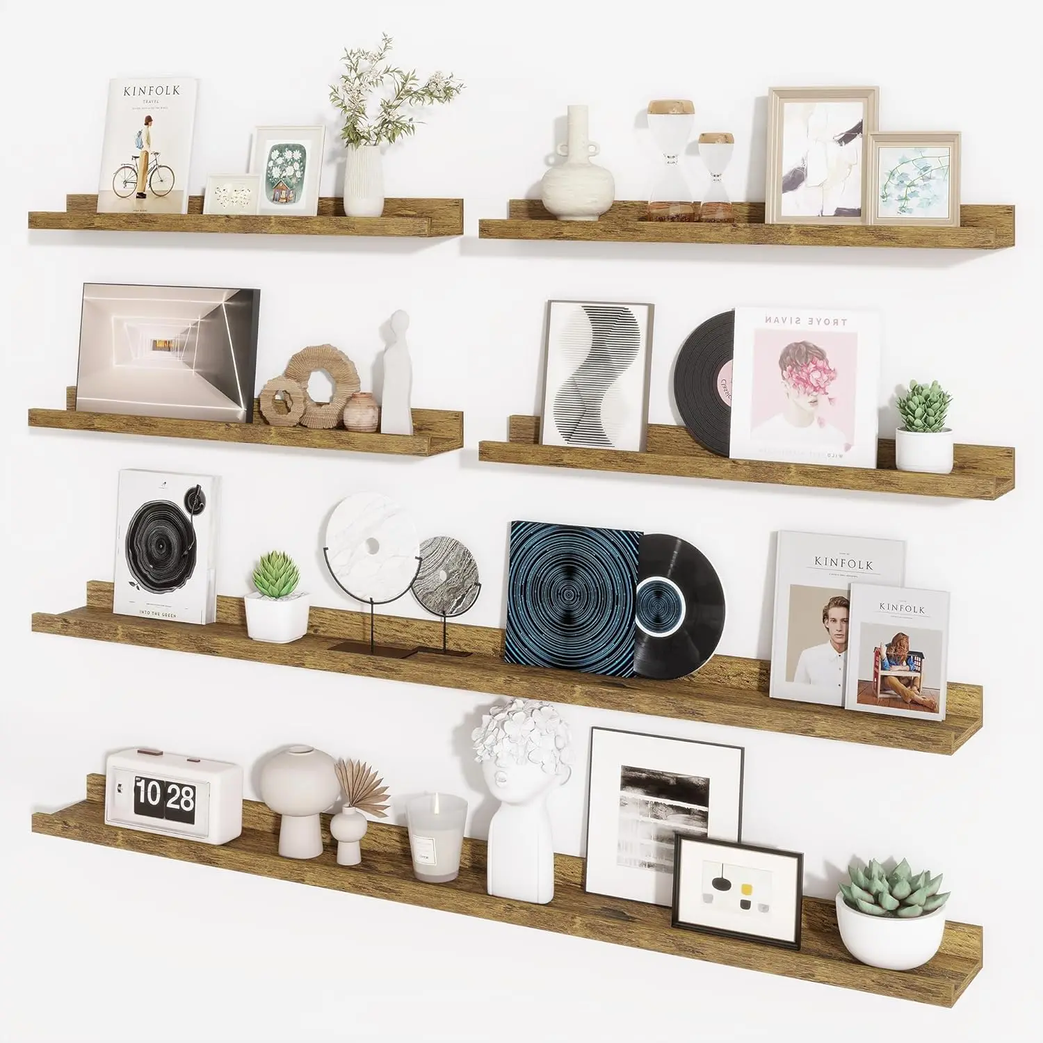 6-Pack 55" Floating Shelves, Rustic Brown Wall Ledge with Lip, Picture Ledge for Living Room, Bedroom, Nursery
6-Pack 55" Floating Shelves, Rustic Brown Wall Ledge with Lip, Picture Ledge for Living Room, Bedroom, Nursery