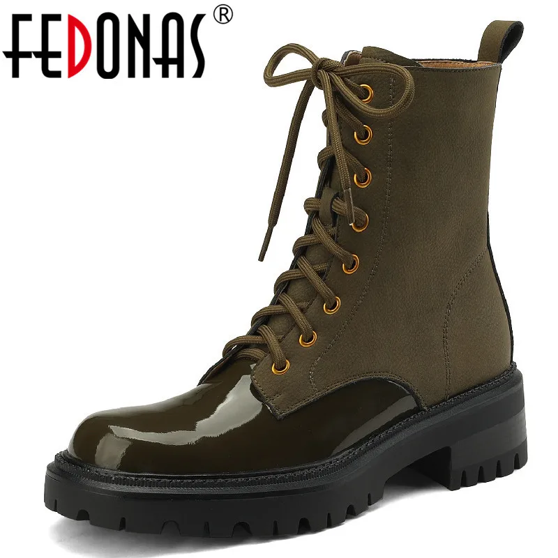 FEDONAS New Arrival Women Ankle Boots Fashion Splicing Genuine Leather Thick Heels Autumn Winter Outdoor Leisure Shoes Woman
FEDONAS New Arrival Women Ankle Boots Fashion Splicing Genuine Leather Thick Heels Autumn Winter Outdoor Leisure Shoes Woman
