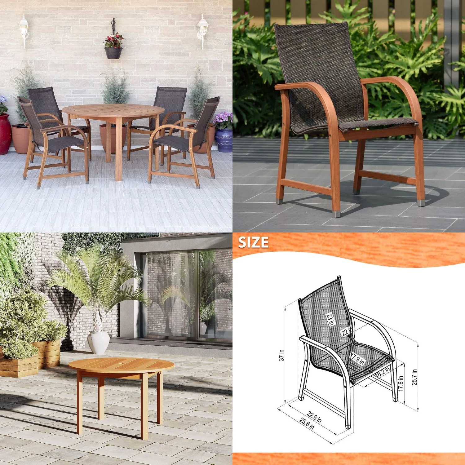 5-Piece Round Patio Dining Set Eucalyptus Wood Indoor Outdoor Weather-Resistant Table & Chairs, Customized
5-Piece Round Patio Dining Set Eucalyptus Wood Indoor Outdoor Weather-Resistant Table & Chairs, Customized