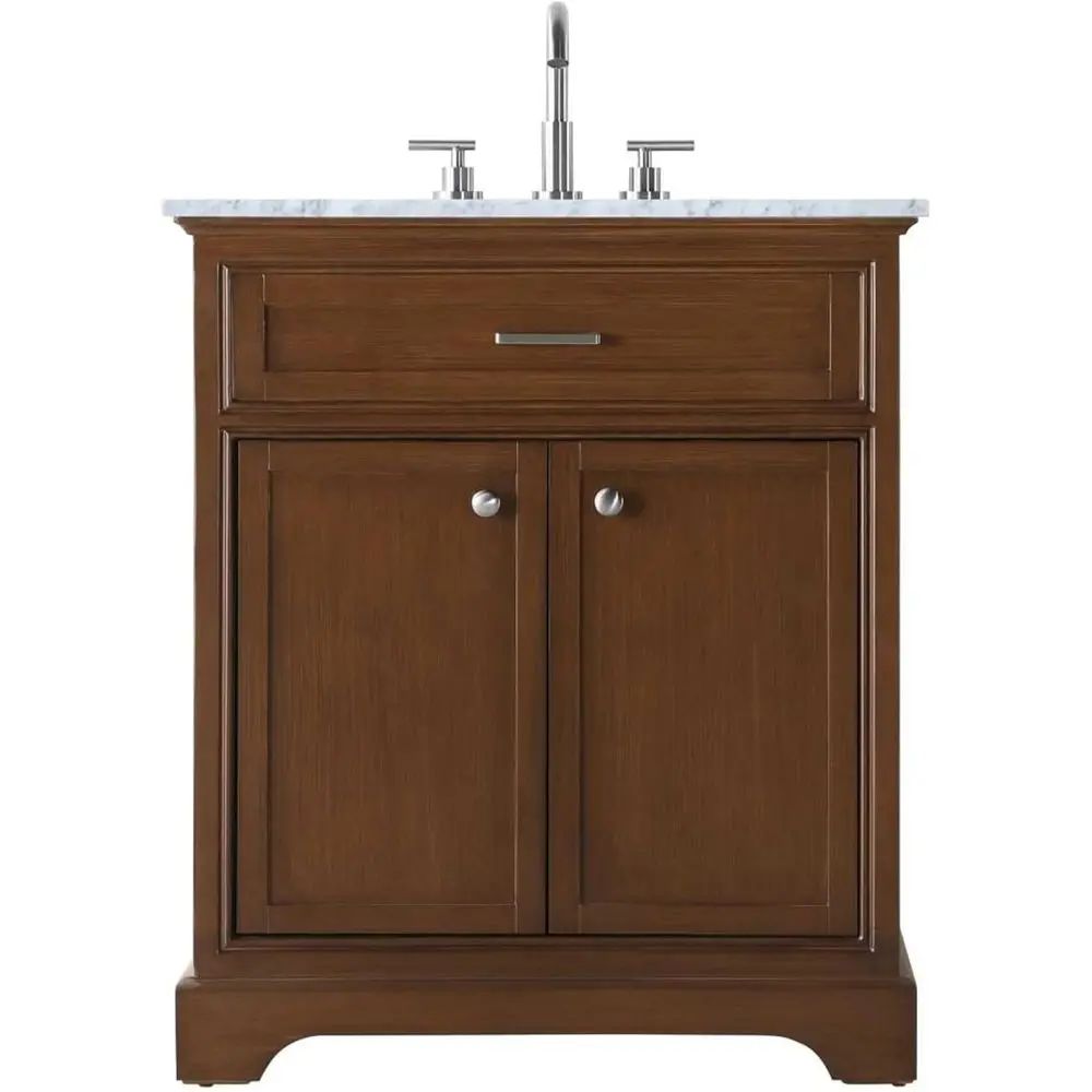 30 Single Sink Vanity with Carrara White Marble Countertop and Teak Finish
30 Single Sink Vanity with Carrara White Marble Countertop and Teak Finish