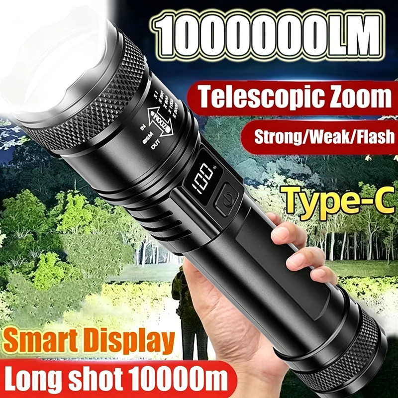 Ultra Bright LED Flashlight 2000LM Type-C Rechargeable Long Range Zoom Tactical Torch Outdoor Emergency Camping Fishing Lantern
Ultra Bright LED Flashlight 2000LM Type-C Rechargeable Long Range Zoom Tactical Torch Outdoor Emergency Camping Fishing Lantern