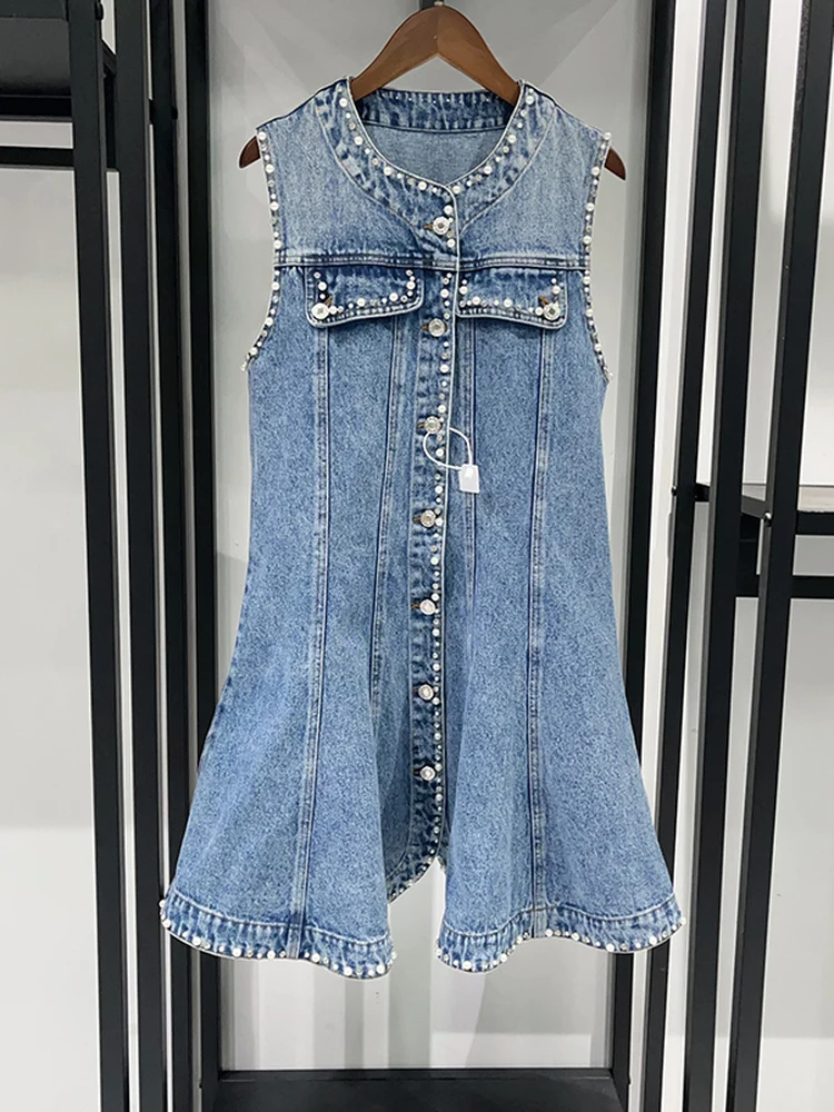 Spring 2026 Fashionable Denim Cardigan Waist Coat V-neck Rhinestone Trim Dress Women's Jacket Dress Cotton Commute Style
Spring 2026 Fashionable Denim Cardigan Waist Coat V-neck Rhinestone Trim Dress Women's Jacket Dress Cotton Commute Style