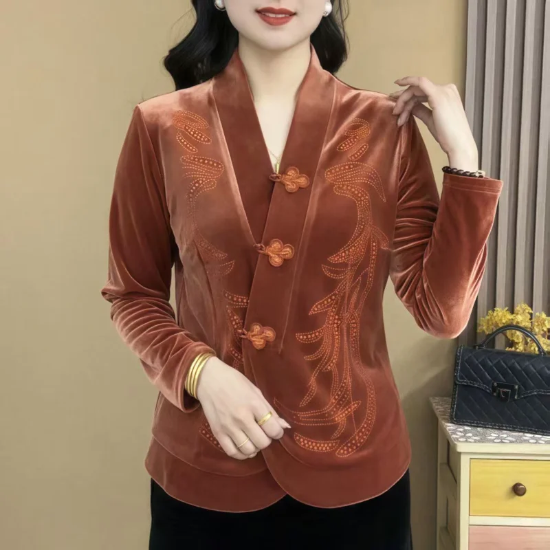 Autumn Chinese Long Sleeve Base Layer Cardigan Mom's Outfit Elegant Versatile Fashionable Button Design Blouse Top
Autumn Chinese Long Sleeve Base Layer Cardigan Mom's Outfit Elegant Versatile Fashionable Button Design Blouse Top