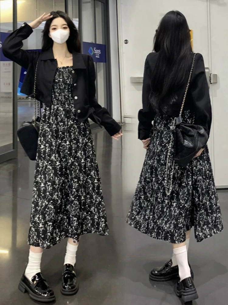 Spring Autumn plus Size Women's Denim Short Jacket Strap Dress Two Piece Set High Waist A-Line Skirt Long Sleeve Collar
Spring Autumn plus Size Women's Denim Short Jacket Strap Dress Two Piece Set High Waist A-Line Skirt Long Sleeve Collar