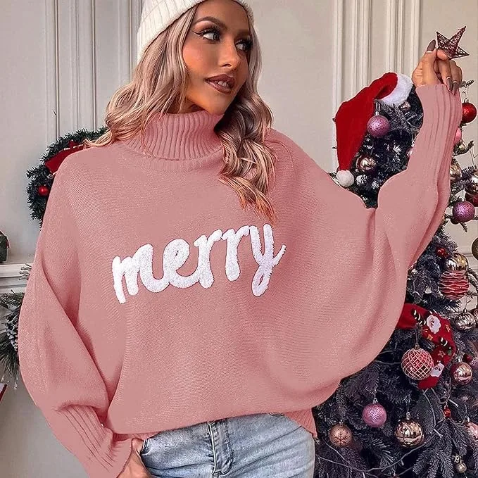 Women's Christmas High Neck Sweater - Autumn/Winter Oversized Batwing Sleeve Knit Top, Loose Fit for Layering, Cozy Wool Blend
Women's Christmas High Neck Sweater - Autumn/Winter Oversized Batwing Sleeve Knit Top, Loose Fit for Layering, Cozy Wool Blend