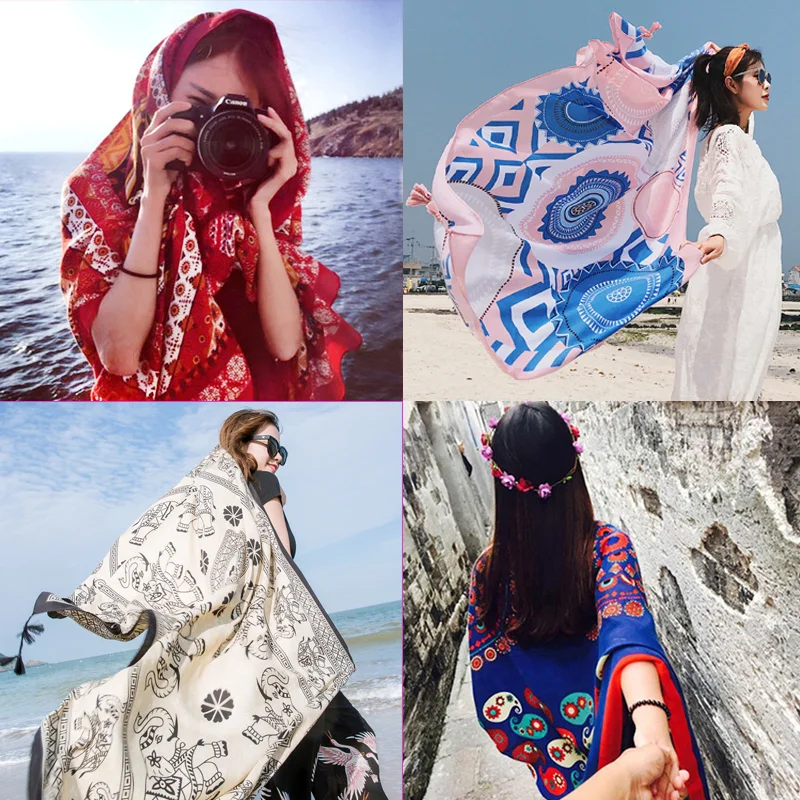 Summer sunscreen scarves thin spring and autumn Joker women's beach towels big scarf national wind shawl outside lamp
Summer sunscreen scarves thin spring and autumn Joker women's beach towels big scarf national wind shawl outside lamp