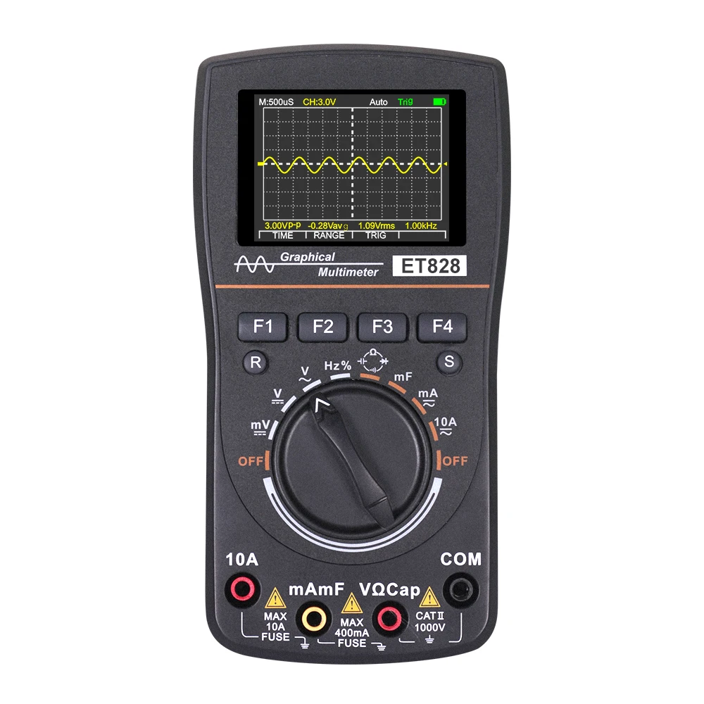 ET828 Intelligent Digital Oscilloscope Auto Range Graphical Multimeter 2.4" Screen 1MHz 2.5MSPS Waveform for Electronic Test
ET828 Intelligent Digital Oscilloscope Auto Range Graphical Multimeter 2.4" Screen 1MHz 2.5MSPS Waveform for Electronic Test