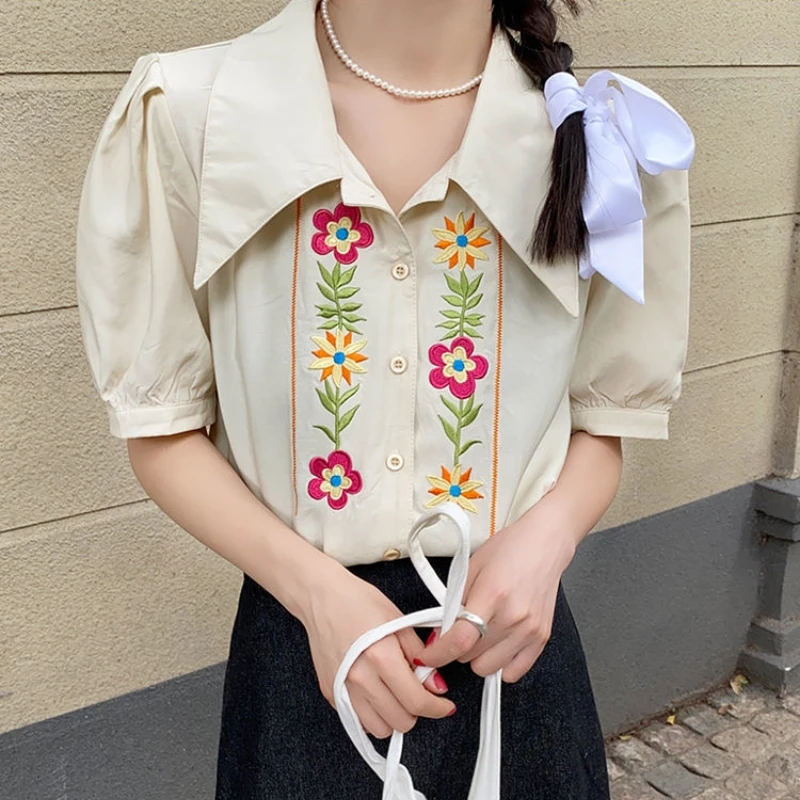 2024 New Summer Korean Version Minimalist Sweet Short Sleeved Shirt Loose Lapel Print Embroidered Button Women's T-shirt Top
2024 New Summer Korean Version Minimalist Sweet Short Sleeved Shirt Loose Lapel Print Embroidered Button Women's T-shirt Top