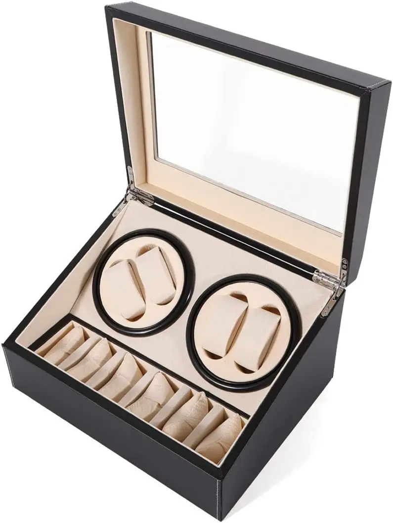 Automatic Watch Winder Display Box, 4+6 Rotation Leather Wood Collector Storage (Black)
Automatic Watch Winder Display Box, 4+6 Rotation Leather Wood Collector Storage (Black)