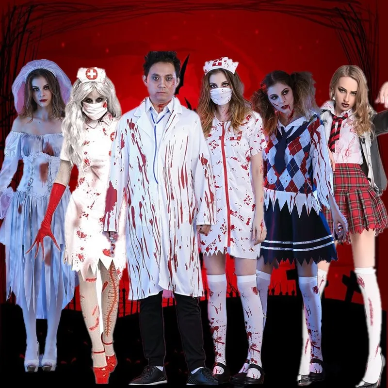Bloody Zombie Bride Costume Halloween Nurse Uniform Adult Cosplay Schoolyard Ghost Outfit Stage Performance Wear
Bloody Zombie Bride Costume Halloween Nurse Uniform Adult Cosplay Schoolyard Ghost Outfit Stage Performance Wear