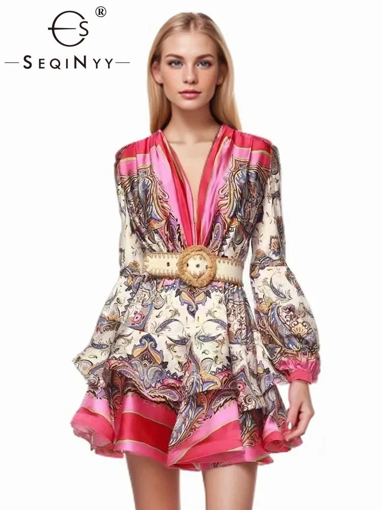 SEQINYY Elegant Mini Dress Summer Spring New Fashion Design Women Runway V-Neck Vintage Flower Print Ruffles Holiday Belt
SEQINYY Elegant Mini Dress Summer Spring New Fashion Design Women Runway V-Neck Vintage Flower Print Ruffles Holiday Belt