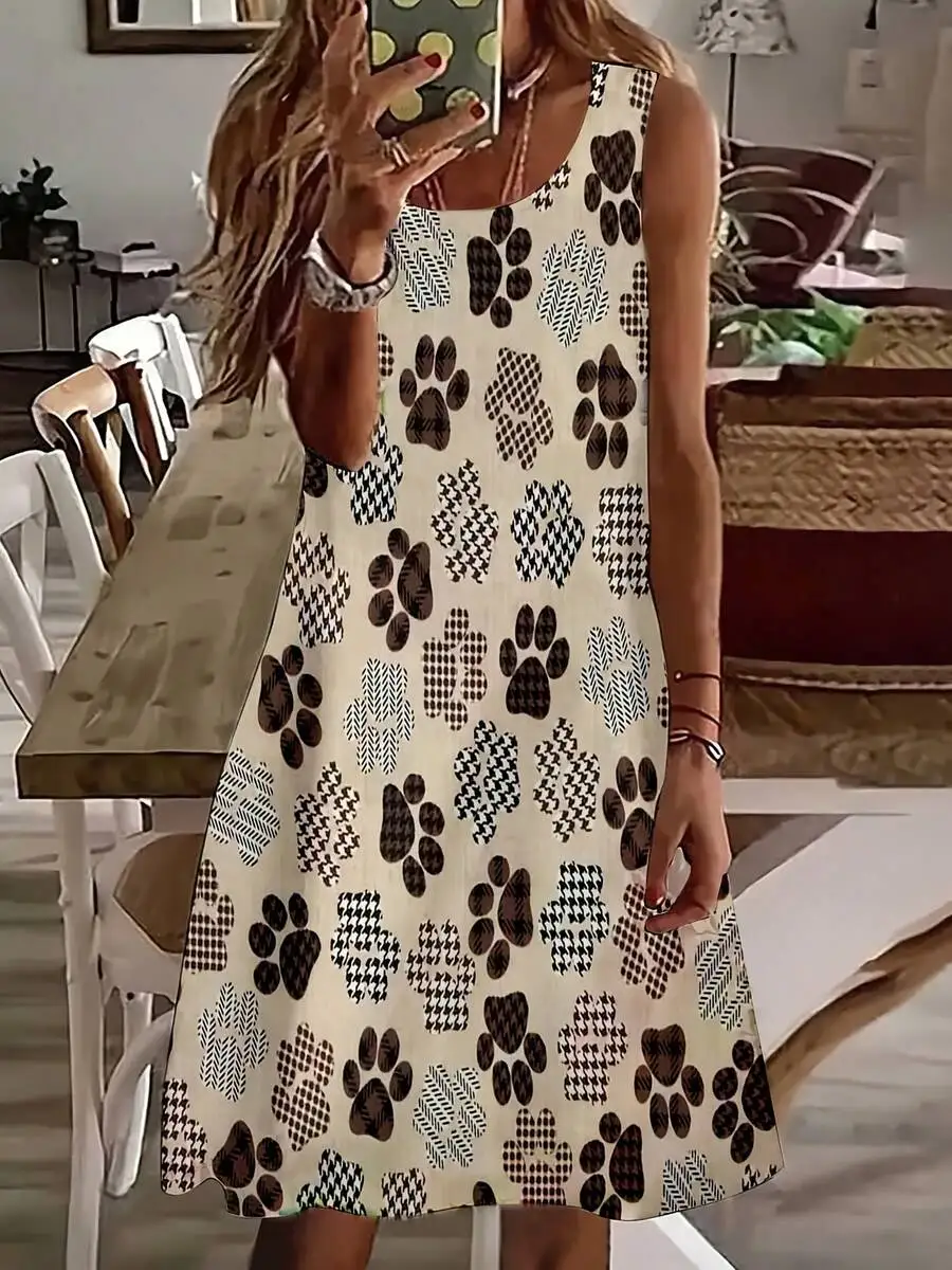 Women Sleeveless Paw Print Pattern Summer Casual Dress For Pet Lovers
Women Sleeveless Paw Print Pattern Summer Casual Dress For Pet Lovers