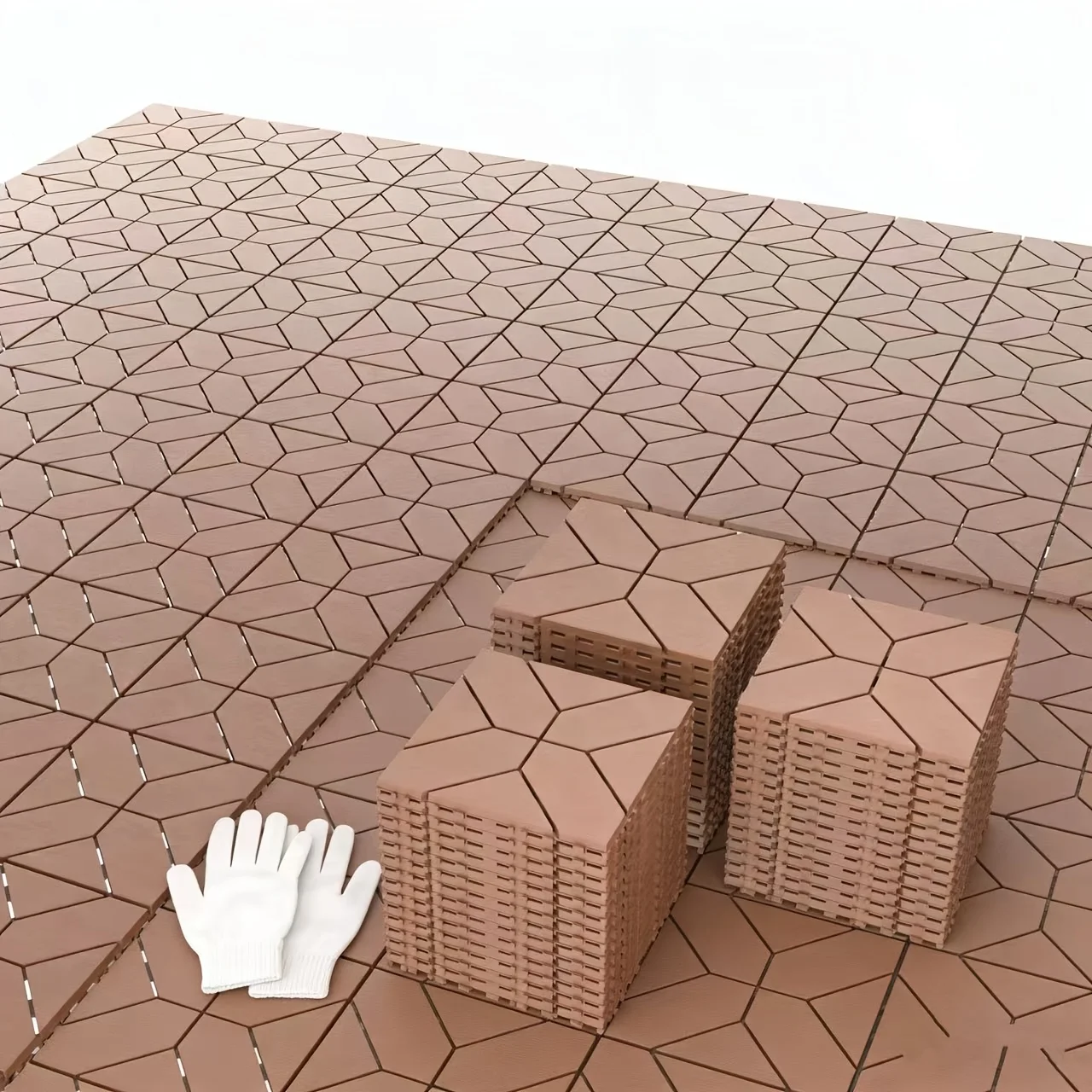 60pcs Plastic Interlocking Deck Tiles, 12-Inch X 12-Inch Waterproof Outdoor Flooring, All-Weather Use, Patio Floor Tiles for Porch, Poolside, Balcony, Backyard, Flower Shape, Comes with Gloves
60pcs Plastic Interlocking Deck Tiles, 12-Inch X 12-Inch Waterproof Outdoor Flooring, All-Weather Use, Patio Floor Tiles for Porch, Poolside, Balcony, Backyard, Flower Shape, Comes with Gloves