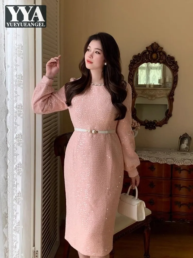 Office Ladies Early Spring Elegant Dresses O-Neck Sashes Court Style Fashion Sequins Shiny Dress Mid Calf Length Casual 4XL 5XL
Office Ladies Early Spring Elegant Dresses O-Neck Sashes Court Style Fashion Sequins Shiny Dress Mid Calf Length Casual 4XL 5XL