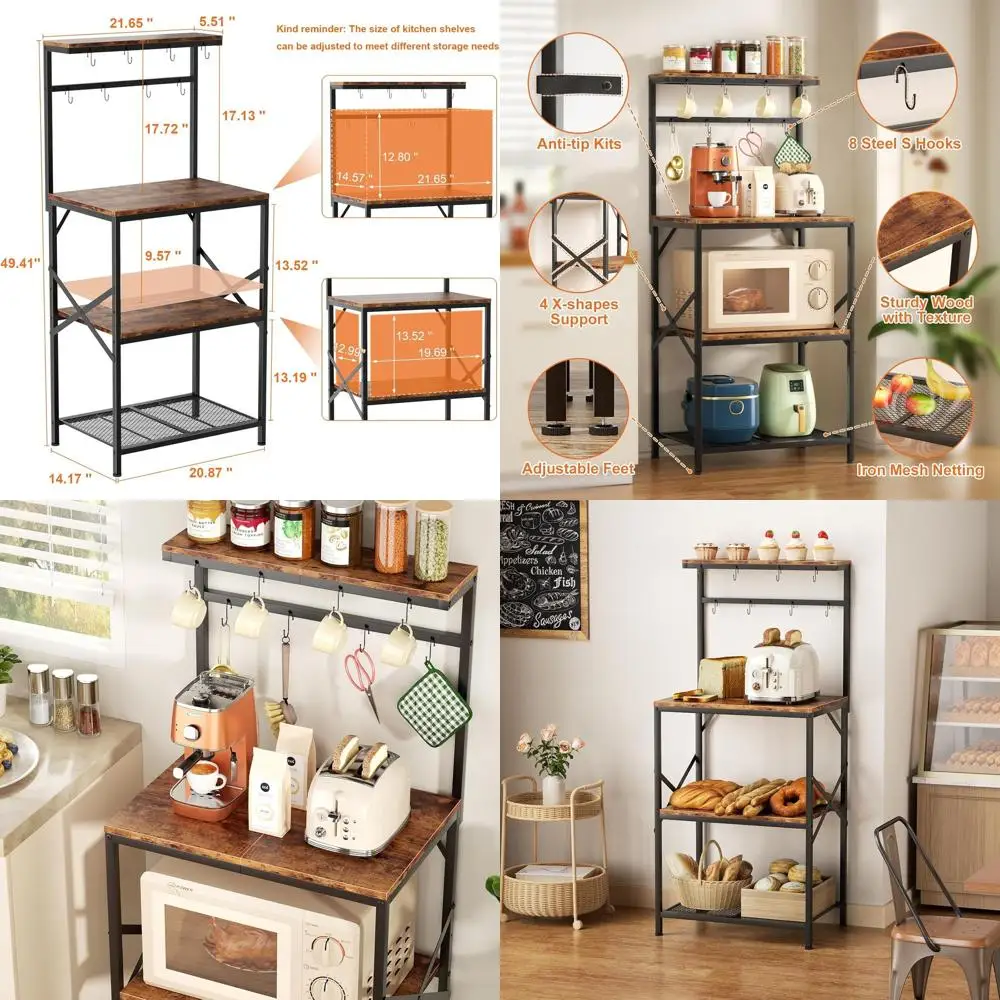 Compact Kitchen Storage Rack with Coffee Cart and Microwave Stand in Rustic Brown
Compact Kitchen Storage Rack with Coffee Cart and Microwave Stand in Rustic Brown