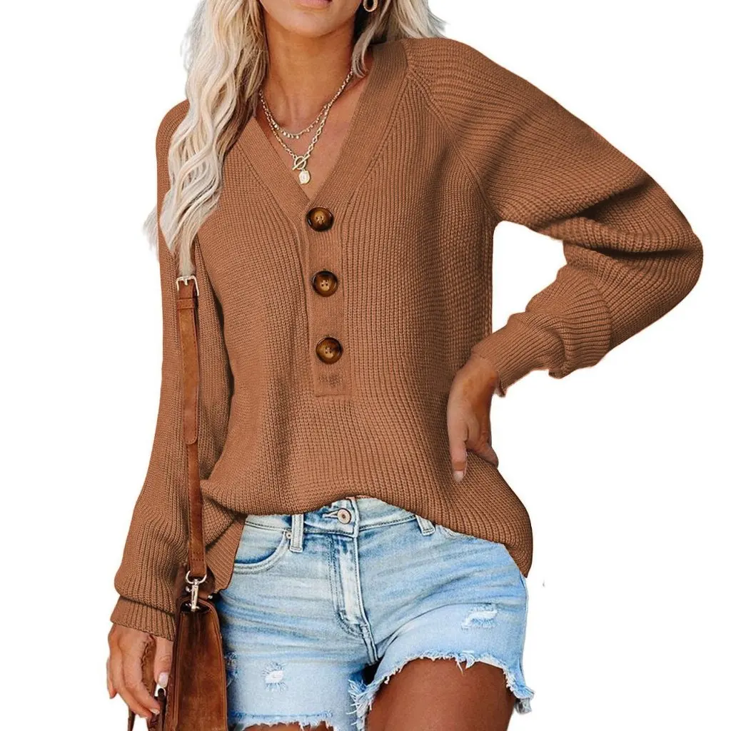 Women's V-neck Button Sweater Pullover Loose Fit Elegant Style for Autumn Winter European American Fashion Trend
Women's V-neck Button Sweater Pullover Loose Fit Elegant Style for Autumn Winter European American Fashion Trend