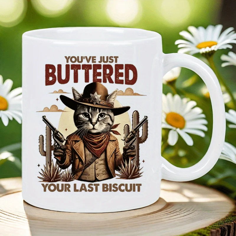Керамическая кружка You've Just Buttered Your Last Biscuit — дизайн ковбойского кота, идеальный подарок для любителей кошек и любителей кофе
Керамическая кружка You've Just Buttered Your Last Biscuit — дизайн ковбойского кота, идеальный подарок для любителей кошек и любителей кофе