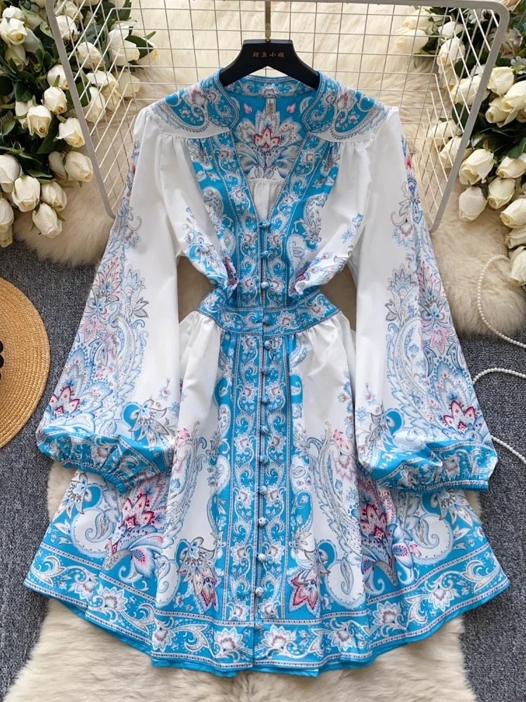 Spring France Elegant Vintage Palace Evening Dress Women Print V-Neck Button Short Party Dress Female Casual Festival Clothing
Spring France Elegant Vintage Palace Evening Dress Women Print V-Neck Button Short Party Dress Female Casual Festival Clothing