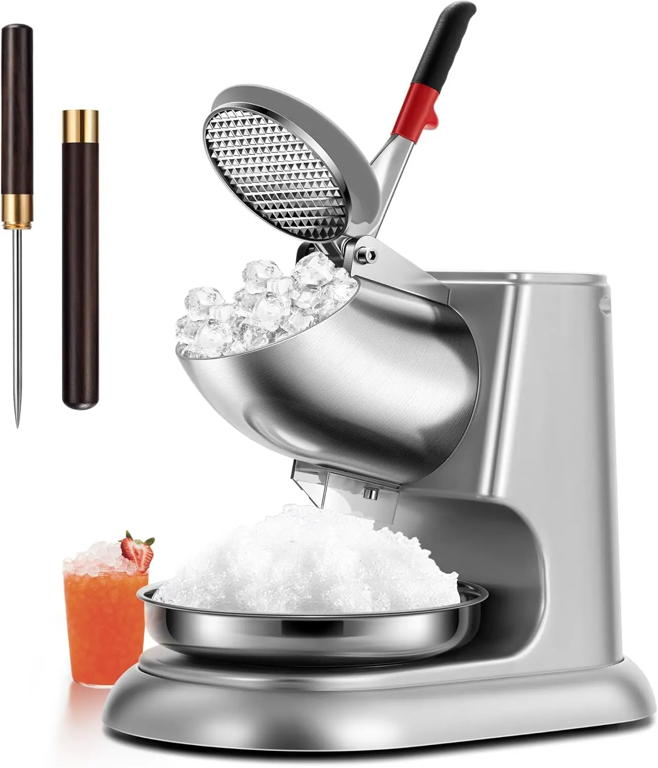 11 Inch Height Dual Blades Ice Crusher Shaver 300W 2000 rpm Snow Cone Maker Machine Silver Electric with Ice Pick for Home and C
11 Inch Height Dual Blades Ice Crusher Shaver 300W 2000 rpm Snow Cone Maker Machine Silver Electric with Ice Pick for Home and C
