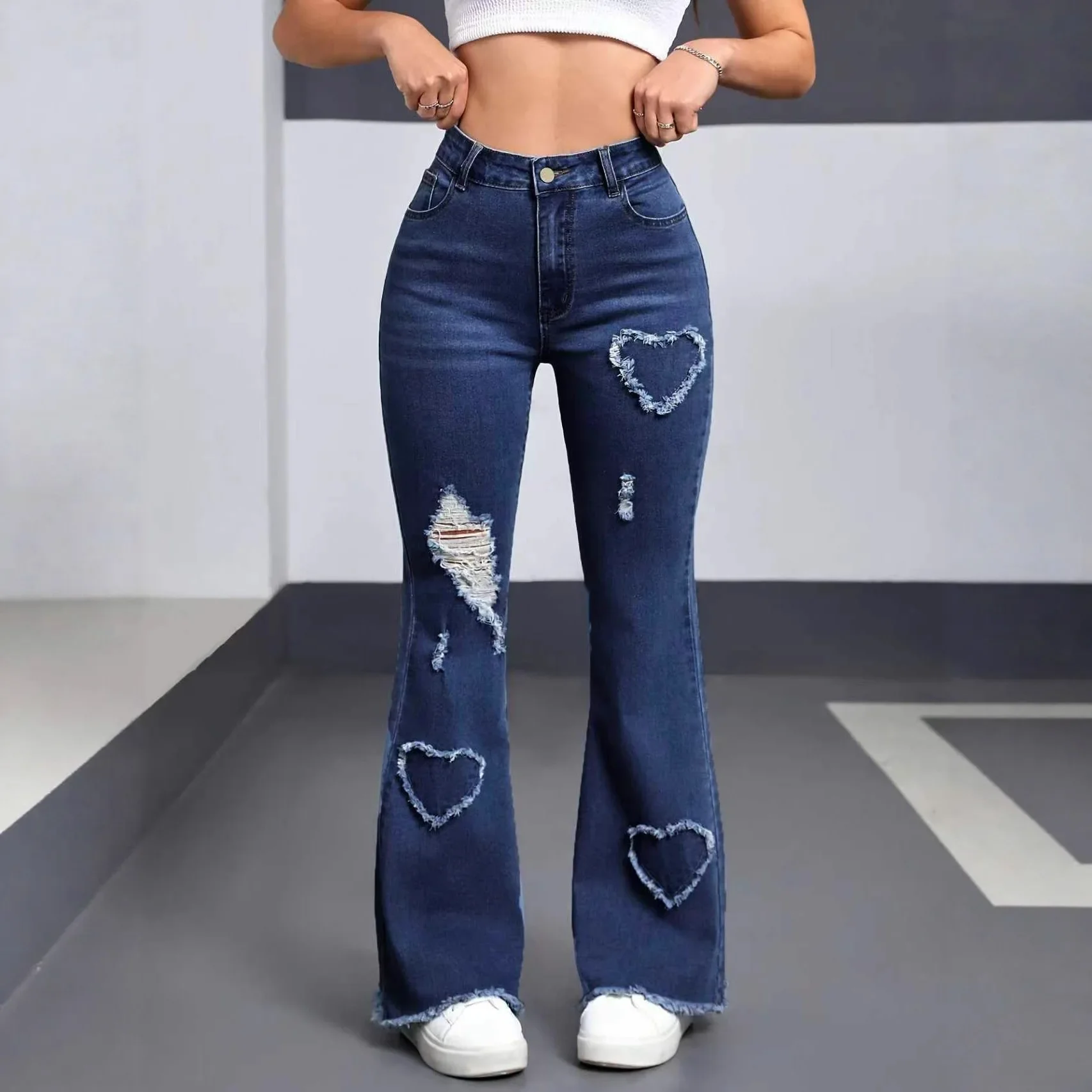 Denim Flared Pants Women Hole Jeans Boot Cut Distressed Streetwear High Waist Stretch Washed Vintage Full Length Trousers
Denim Flared Pants Women Hole Jeans Boot Cut Distressed Streetwear High Waist Stretch Washed Vintage Full Length Trousers