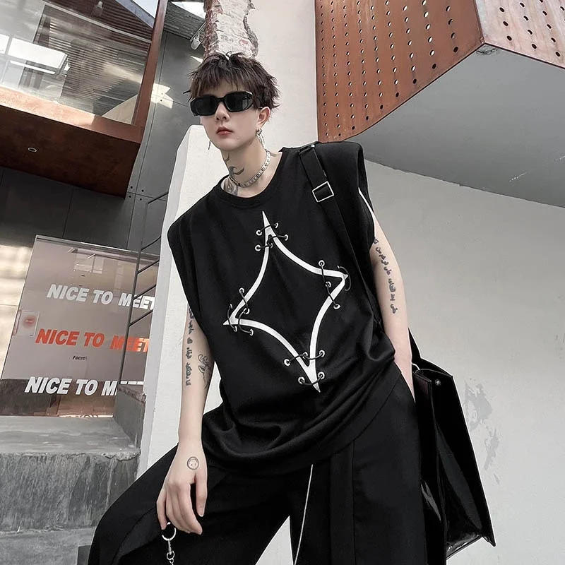 k Punk Sle oulder Pad Vest Men's Svel T-irt Trendy High-End Feel Casual Loose Fit round Ne Polyester Fabric
k Punk Sle oulder Pad Vest Men's Svel T-irt Trendy High-End Feel Casual Loose Fit round Ne Polyester Fabric