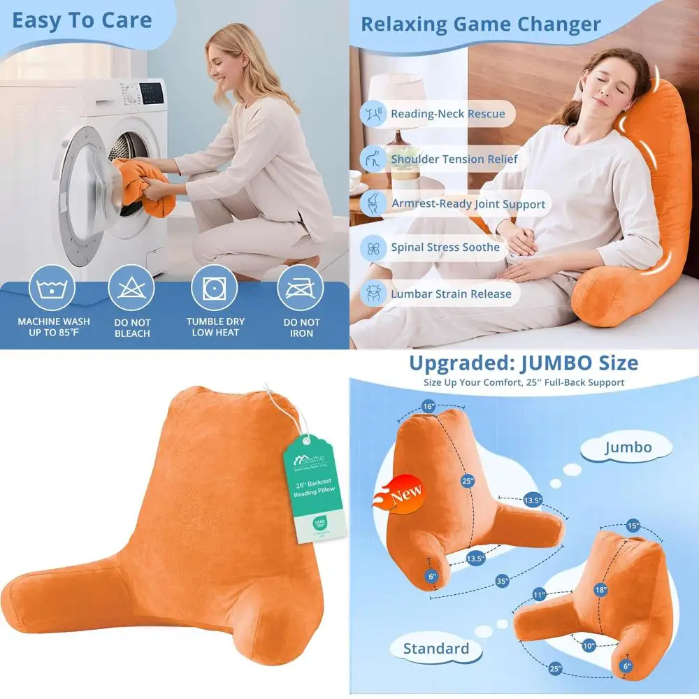 Adult Reading Pillow with High Back Support for Bed or Couch, Jumbo Velvet, Oeko-Tex Certified, Orange
Adult Reading Pillow with High Back Support for Bed or Couch, Jumbo Velvet, Oeko-Tex Certified, Orange