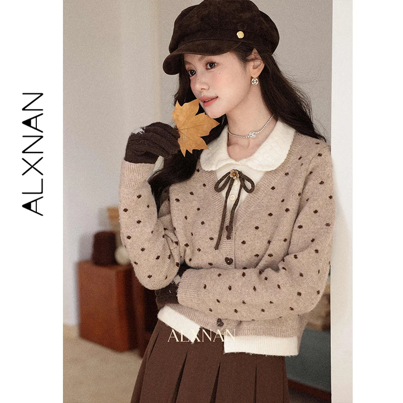 ALXNAN Коричневый искусственный двухсекционный вязаный кардиган в горошек, женский осенний свитер с длинными рукавами в форме сердца, галстук-бабочка на пуговицах, топ L60005
ALXNAN Коричневый искусственный двухсекционный вязаный кардиган в горошек, женский осенний свитер с длинными рукавами в форме сердца, галстук-бабочка на пуговицах, топ L60005