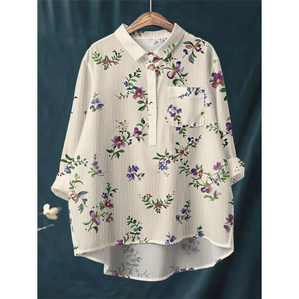 Casual Loose Floral Print Long Sleeve Shirt Women Half-Button Collared Blouse with Pocket Comfortable Top for Daily Wear
Casual Loose Floral Print Long Sleeve Shirt Women Half-Button Collared Blouse with Pocket Comfortable Top for Daily Wear