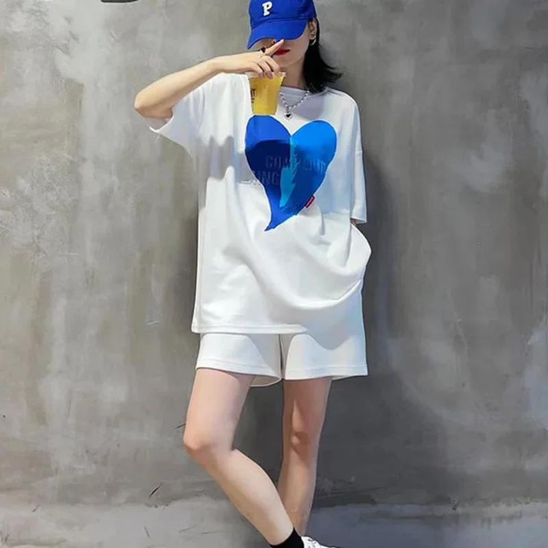 Women's Casual Pajamas Suit 2025 Summer New Sportswear Fashion Loose Love Printed T-shirt Short Pants 2 Two Piece Set For Women
Women's Casual Pajamas Suit 2025 Summer New Sportswear Fashion Loose Love Printed T-shirt Short Pants 2 Two Piece Set For Women