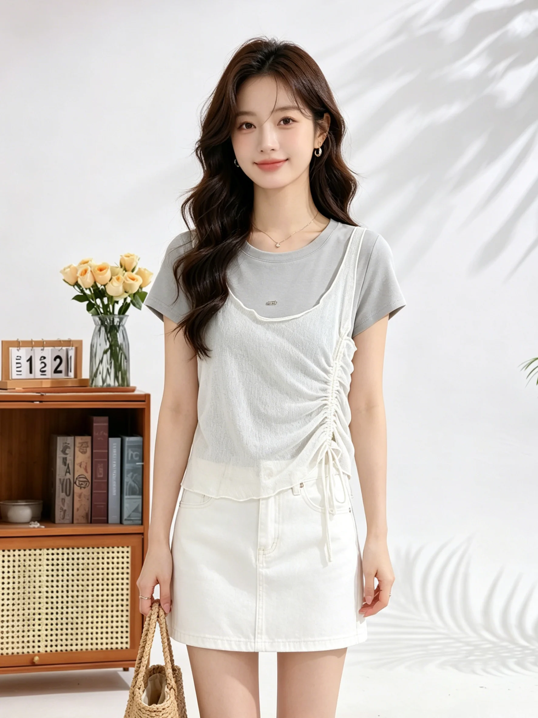 Fashionable Anti-Aging Drawstring Design Breathable Tank Top Set Casual Short Sleeve T-Shirt Slimming Summer Outfit
Fashionable Anti-Aging Drawstring Design Breathable Tank Top Set Casual Short Sleeve T-Shirt Slimming Summer Outfit