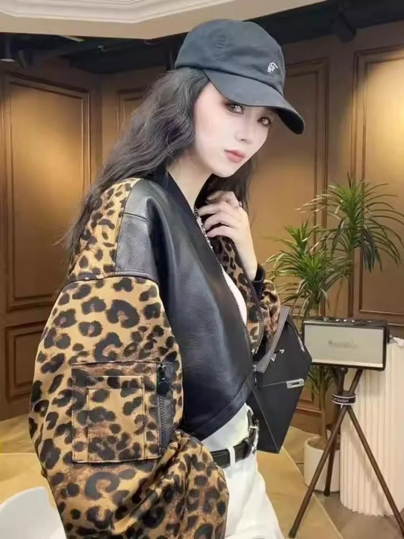 Women's Leopard Print Spliced PU Leather Jacket | Casual Short Coat for Spring Autumn | Female Outerwear J387
Women's Leopard Print Spliced PU Leather Jacket | Casual Short Coat for Spring Autumn | Female Outerwear J387