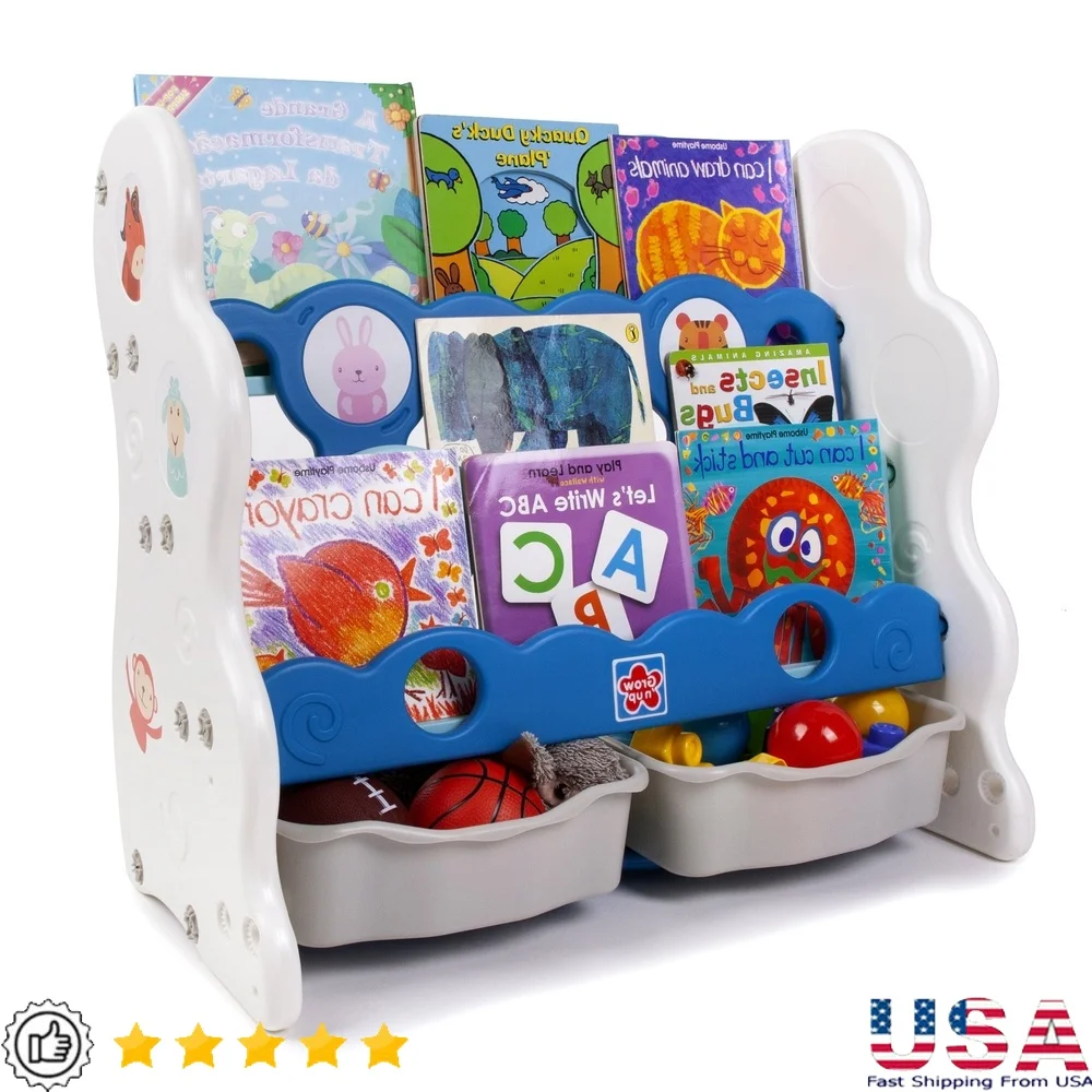 Versatile Book Shelf 3 to 4 Tier Adjustable Plastic Storage Unit with 2 Trays and Animal Stickers Kids Room Organization
Versatile Book Shelf 3 to 4 Tier Adjustable Plastic Storage Unit with 2 Trays and Animal Stickers Kids Room Organization