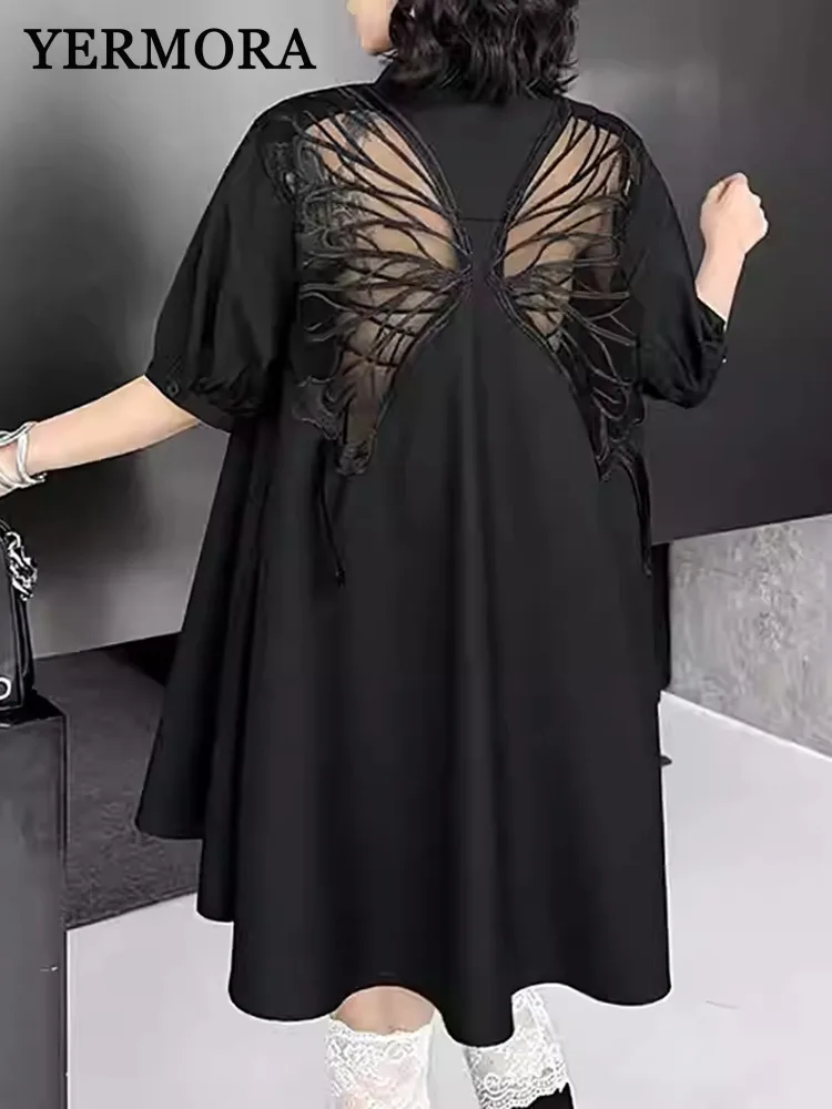 YERMORA Women Black Back Hollow Out Butterfly Casual Shirt Dress Lapel Short Sleeve Loose Fashion Tide Spring Summer 2025
YERMORA Women Black Back Hollow Out Butterfly Casual Shirt Dress Lapel Short Sleeve Loose Fashion Tide Spring Summer 2025